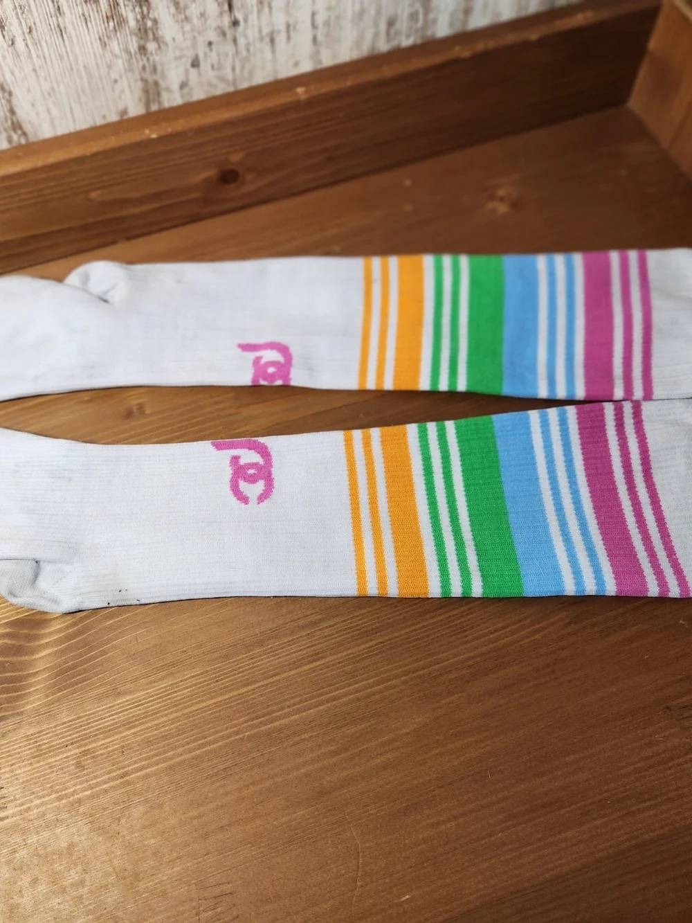 Pro Compression Muti-color Socks Pink, Blue, Green Orange Stripe Socks Sz SM/MD